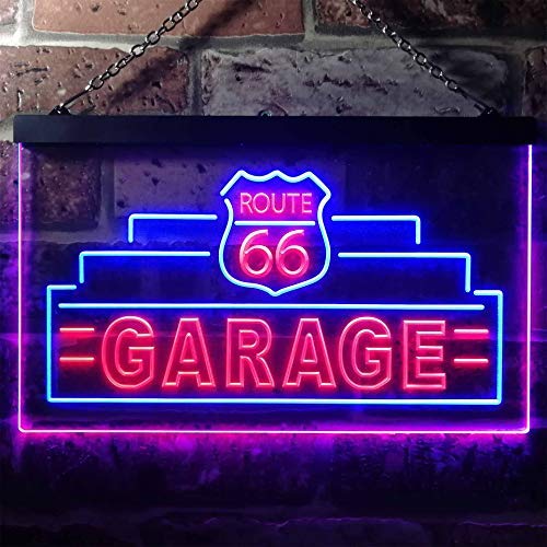 Route 66 Garage Dual LED Neon Light Sign